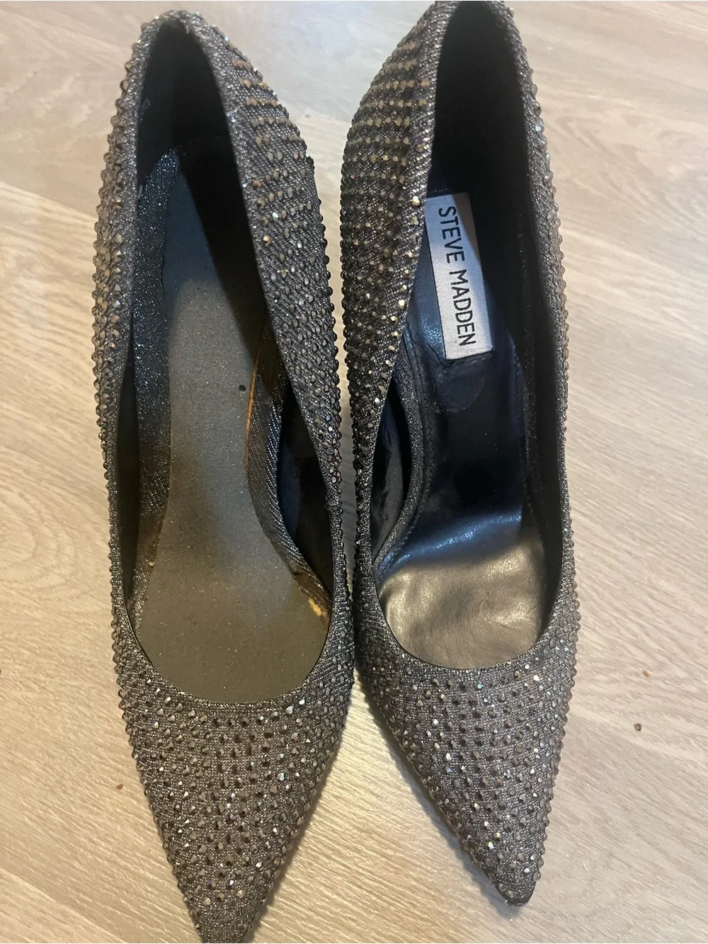 Steve Madden Gunmetal Crystal Embellished‎ Pointed-Toe Pumps